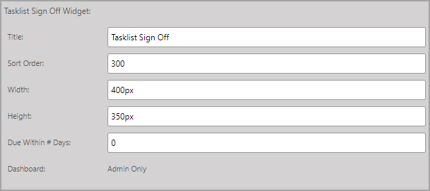 Administration Tab: Dashboard