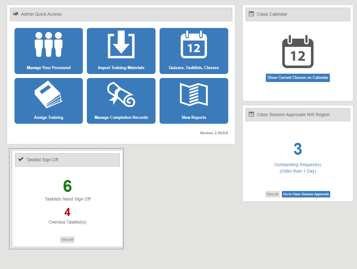 Administration Tab: Dashboard