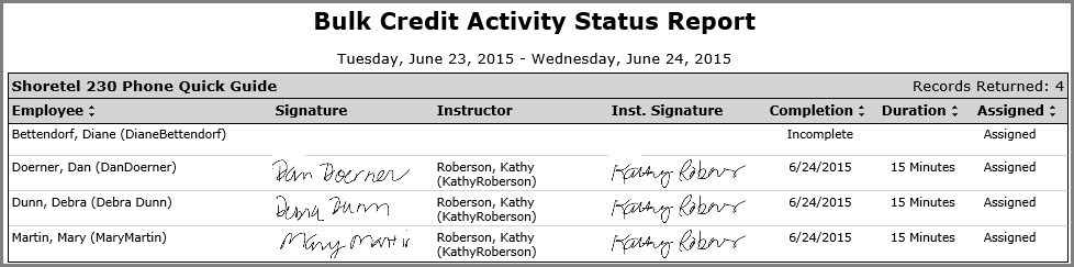 Bulk Credit Activity Status Report
