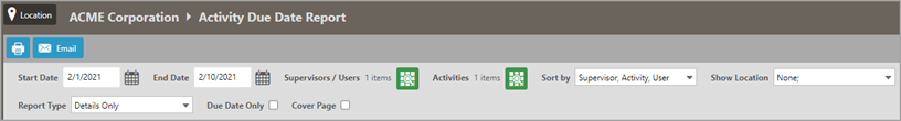 Image showcasing Activity Due Date Report